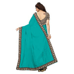 Chanderi Cotton Kalamkari  Bordered Rama Saree With Kalamkari Blouse