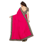 Chanderi Cotton Kalamkari  Bordered Pink Saree With Kalamkari Blouse