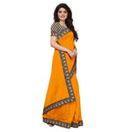 Chanderi Cotton Kalamkari  Bordered Yellow Saree With Kalamkari Blouse
