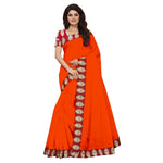 Chanderi Cotton Kalamkari  Bordered Orange Saree With Kalamkari Blouse