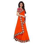 Chanderi Cotton Kalamkari  Bordered Orange Saree With Kalamkari Blouse