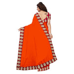 Chanderi Cotton Kalamkari  Bordered Orange Saree With Kalamkari Blouse