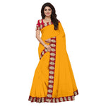 Chanderi Cotton Kalamkari  Bordered Yellow Saree With Kalamkari Blouse