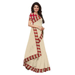 Chanderi Cotton Kalamkari  Bordered Cream Saree With Kalamkari Blouse