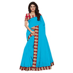 Chanderi Cotton Kalamkari  Bordered Sky Blue Saree With Kalamkari Blouse