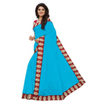 Chanderi Cotton Kalamkari  Bordered Sky Blue Saree With Kalamkari Blouse