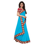 Chanderi Cotton Kalamkari  Bordered Sky Blue Saree With Kalamkari Blouse