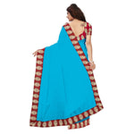 Chanderi Cotton Kalamkari  Bordered Sky Blue Saree With Kalamkari Blouse