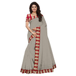 Chanderi Cotton Kalamkari  Bordered Grey Saree With Kalamkari Blouse