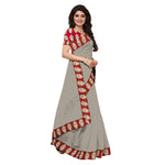 Chanderi Cotton Kalamkari  Bordered Grey Saree With Kalamkari Blouse