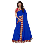 Chanderi Cotton Kalamkari  Bordered Blue Saree With Kalamkari Blouse