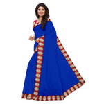 Chanderi Cotton Kalamkari  Bordered Blue Saree With Kalamkari Blouse