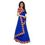 Chanderi Cotton Kalamkari  Bordered Blue Saree With Kalamkari Blouse