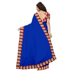 Chanderi Cotton Kalamkari  Bordered Blue Saree With Kalamkari Blouse