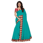 Chanderi Cotton Kalamkari  Bordered Rama Saree With Kalamkari Blouse