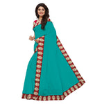 Chanderi Cotton Kalamkari  Bordered Rama Saree With Kalamkari Blouse