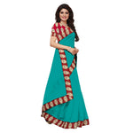 Chanderi Cotton Kalamkari  Bordered Rama Saree With Kalamkari Blouse