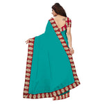 Chanderi Cotton Kalamkari  Bordered Rama Saree With Kalamkari Blouse
