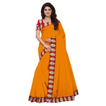 Chanderi Cotton Kalamkari  Bordered Yellow Saree With Kalamkari Blouse