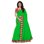 Chanderi Cotton Kalamkari  Bordered Green Saree With Kalamkari Blouse