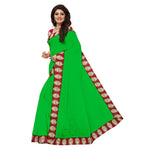 Chanderi Cotton Kalamkari  Bordered Green Saree With Kalamkari Blouse