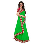 Chanderi Cotton Kalamkari  Bordered Green Saree With Kalamkari Blouse