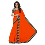 Chanderi Cotton Kalamkari  Bordered Orange Saree With Kalamkari Blouse
