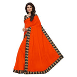 Chanderi Cotton Kalamkari  Bordered Orange Saree With Kalamkari Blouse