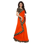 Chanderi Cotton Kalamkari  Bordered Orange Saree With Kalamkari Blouse