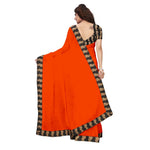 Chanderi Cotton Kalamkari  Bordered Orange Saree With Kalamkari Blouse
