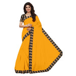 Chanderi Cotton Kalamkari  Bordered Yellow Saree With Kalamkari Blouse