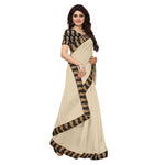 Chanderi Cotton Kalamkari  Bordered Cream Saree With Kalamkari Blouse