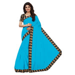 Chanderi Cotton Kalamkari  Bordered Sky Blue Saree With Kalamkari Blouse