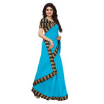 Chanderi Cotton Kalamkari  Bordered Sky Blue Saree With Kalamkari Blouse
