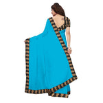 Chanderi Cotton Kalamkari  Bordered Sky Blue Saree With Kalamkari Blouse
