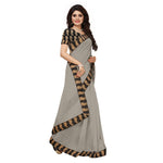 Chanderi Cotton Kalamkari  Bordered Grey Saree With Kalamkari Blouse
