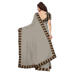 Chanderi Cotton Kalamkari  Bordered Grey Saree With Kalamkari Blouse