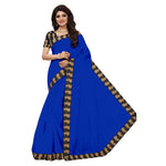 Chanderi Cotton Kalamkari  Bordered Blue Saree With Kalamkari Blouse
