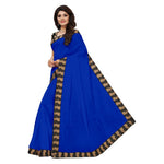 Chanderi Cotton Kalamkari  Bordered Blue Saree With Kalamkari Blouse