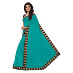 Chanderi Cotton Kalamkari  Bordered Rama Saree With Kalamkari Blouse