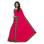 Chanderi Cotton Kalamkari  Bordered Pink Saree With Kalamkari Blouse