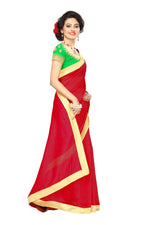 Chanderi Cotton Kalamkari  Bordered Saree With Kalamkari Blouse