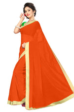 Chanderi Cotton Kalamkari  Bordered  orange Saree With Kalamkari Blouse