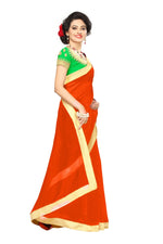 Chanderi Cotton Kalamkari  Bordered  orange Saree With Kalamkari Blouse