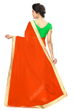 Chanderi Cotton Kalamkari  Bordered  orange Saree With Kalamkari Blouse