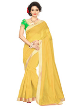 Chanderi Cotton Kalamkari  Bordered  Yellow Saree With Kalamkari Blouse