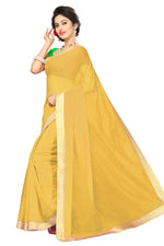 Chanderi Cotton Kalamkari  Bordered  Yellow Saree With Kalamkari Blouse