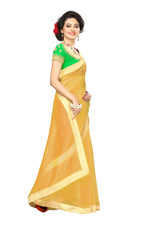 Chanderi Cotton Kalamkari  Bordered  Yellow Saree With Kalamkari Blouse
