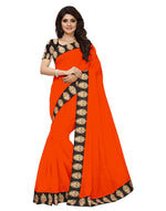 Chanderi Cotton Kalamkari  Bordered Orange Saree With Kalamkari Blouse