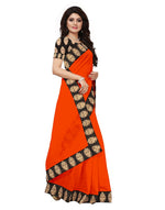 Chanderi Cotton Kalamkari  Bordered Orange Saree With Kalamkari Blouse